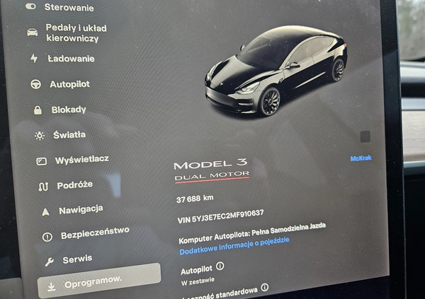 Tesla Model 3 cena 145700 przebieg: 44000, rok produkcji 2021 z Wrocław małe 562